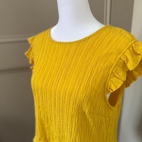 THML Mustard Yellow Tie Back Flutter Sleeve Top Size S - Picture 1 of 5